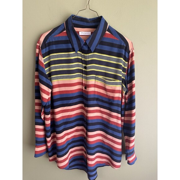 Equipment Femme 100% Silk Striped Tunic Top Colorful Womens Small Button Front - Picture 1 of 8